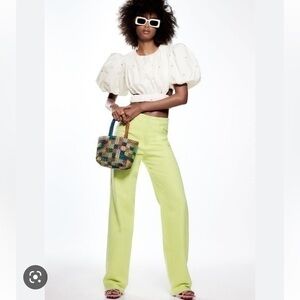 New Zara Gingham Highrise Straight Leg Pants